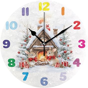 Bolaz Silent Non Ticking Round Wall Clock-Bunnies White Bows House Home Decor Battery Operated for Living Room, Kitchen, Bedroom