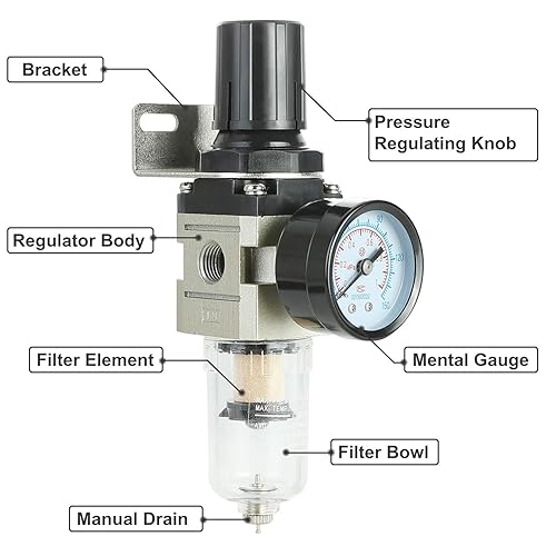 Miniatura 2 de Hromee Combo de regulador de filtro de compresor de aire de 14 pulgadas y 18 piezas de acoplador de aire y kit de enchufe NPT de 14 pulgadas y