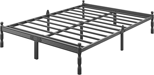 Miniatura 10 de COMASACH Base de cama de tamaño matrimonial de 14 pulgadas con tapón deslizante para colchón, marco de cama matrimonial, estilo vintage, listones de