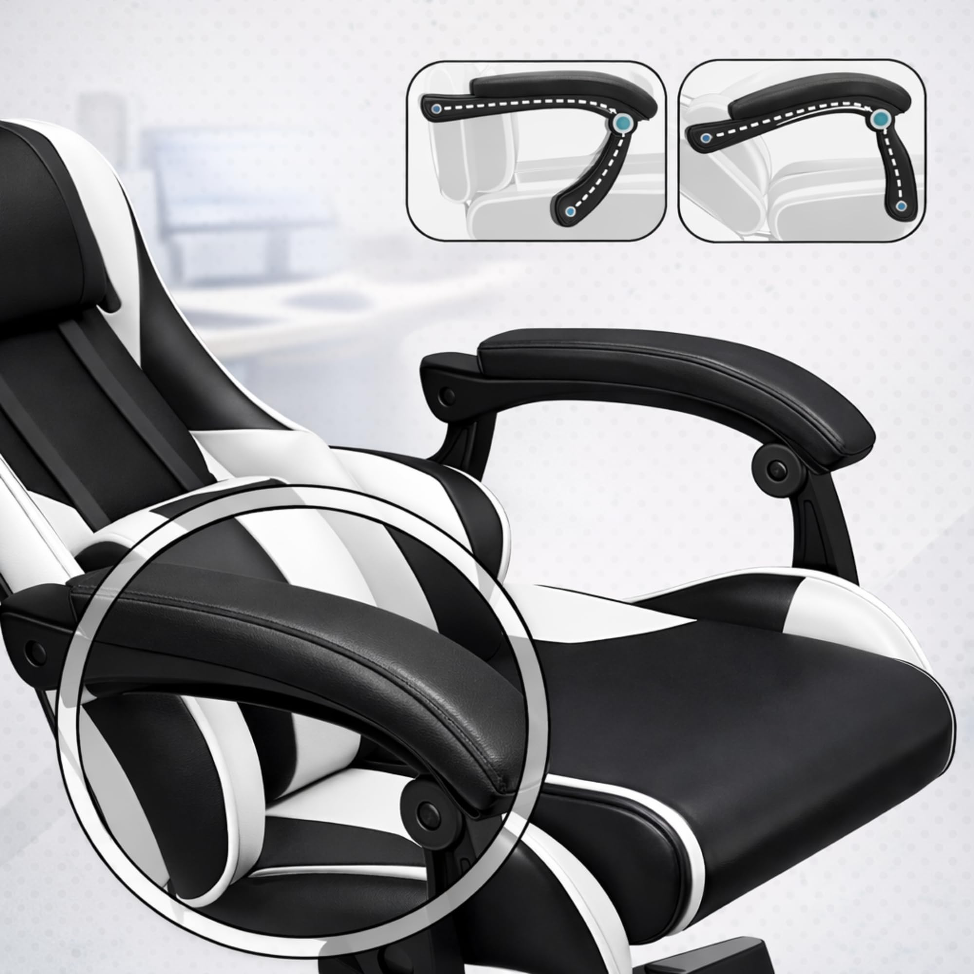 Bayt Sedia Gaming - Sedia Scrivania Ufficio Reclinable in Similpelle, Poltrona PC Racing con Supporto Lombare e Poggiatesta, Altezza Regolabile e Braccioli, Nero/Bianco
