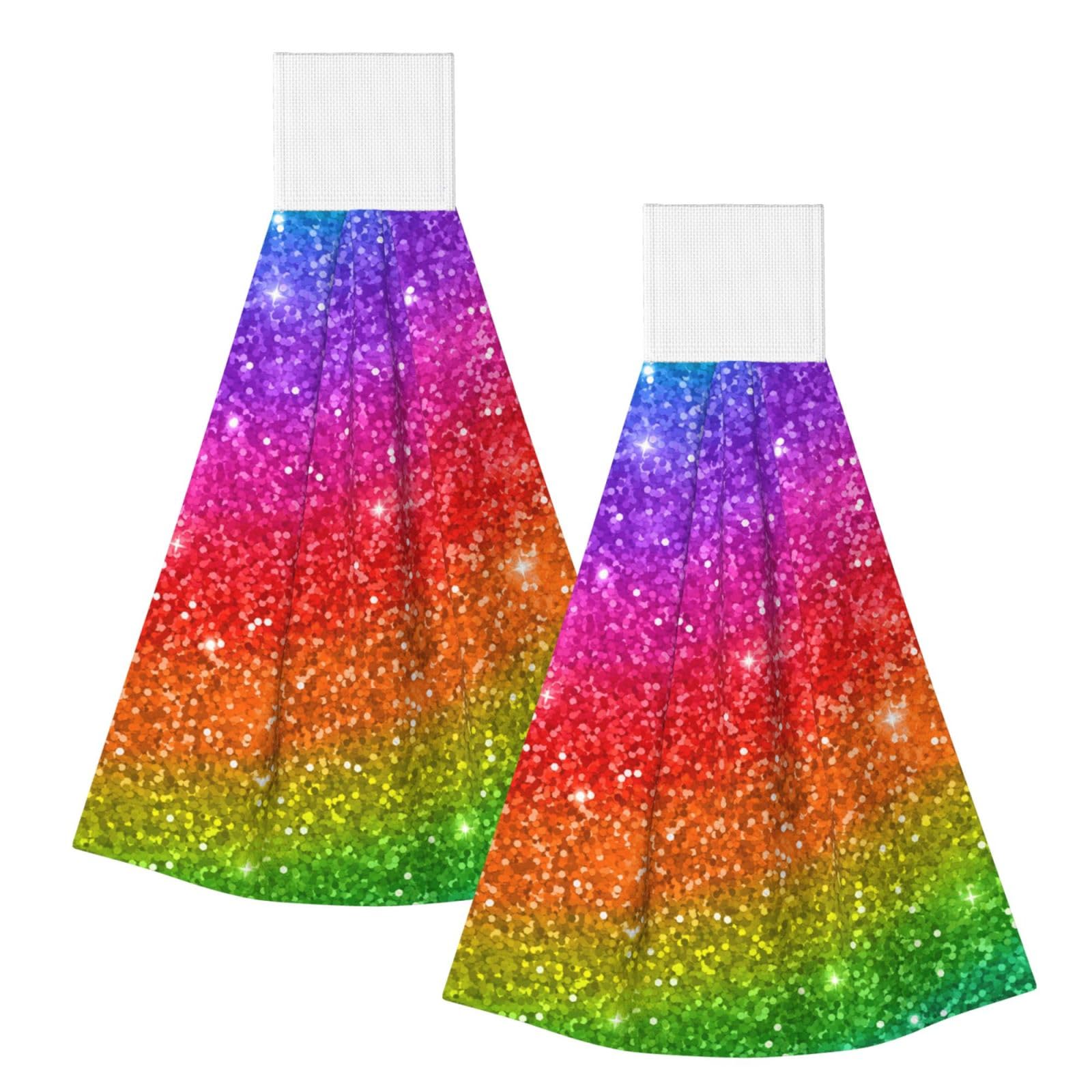 DOPKLNA Colorful Glitter, 2 Pcs Hanging Coral Fiber Hand Towels for Bathroom, Absorbent Kitchen Towels