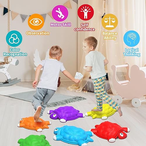 Miniatura 3 de OCHIDO Stepping Stones para niños de 3, 4, 5, 6 y 7 años, 6 piezas de equilibrio de tortuga, habilidades de coordinación, carreras de obstáculos,