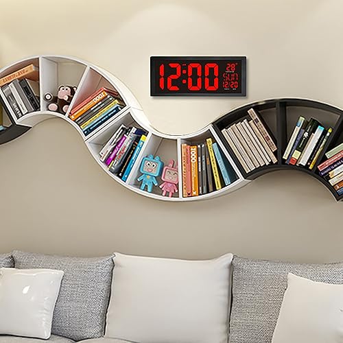 Miniatura 6 de Reloj de pared digital LED de gran tamaño de 14.4 pulgadas con pantalla grande para interiores, reloj de pared digital LED negro para interiores,