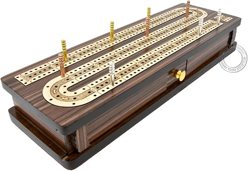 Miniatura 6 de House of Cribbage - TableroCaja de Cribbage Continua con Incrustaciones en PalisandroArce 12" - 3 pistas - Cajón con tapa deslizante