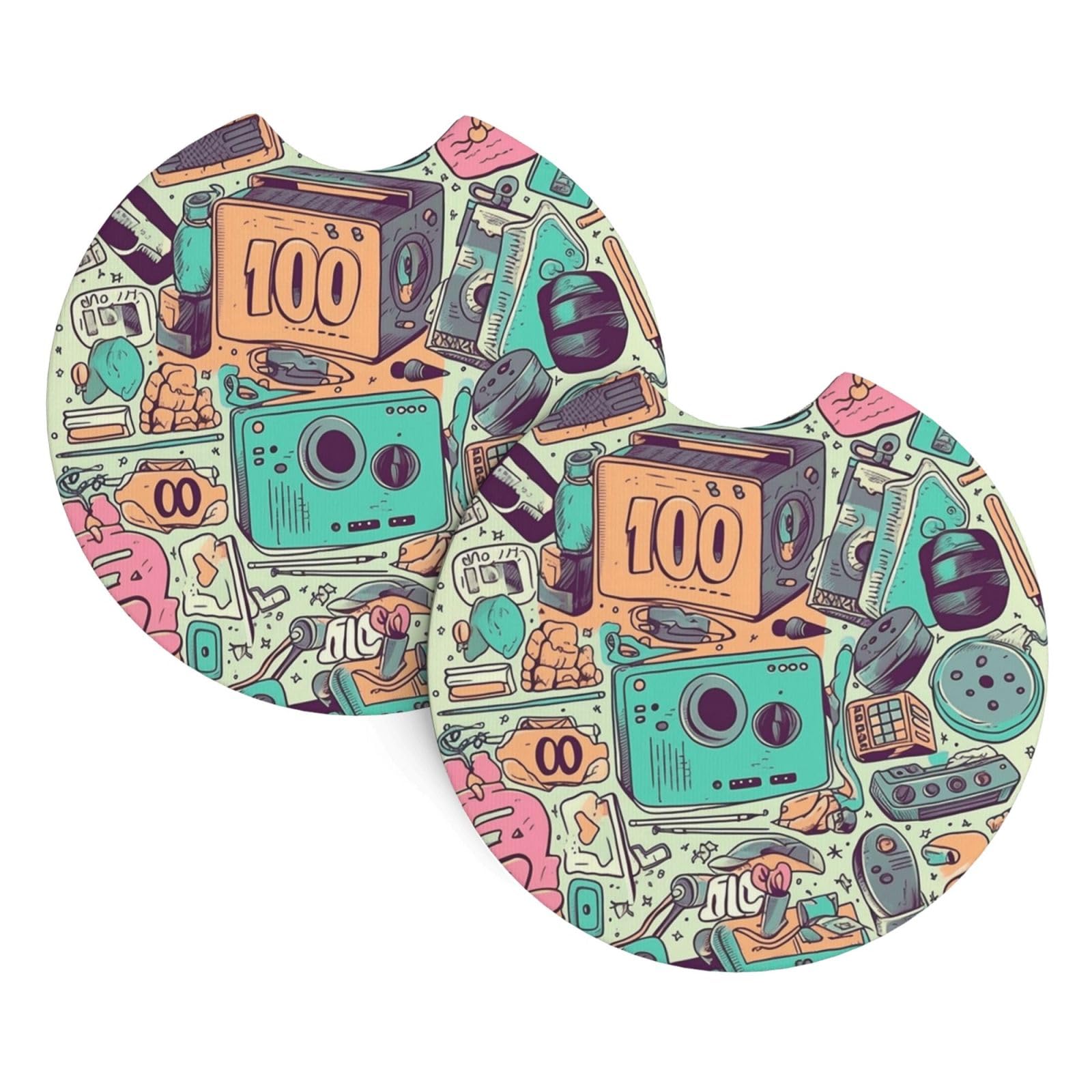 2 Pack Car Coaster for Cup Holders I Love The 90s Illustration Car Cup Coaster 2.7" Neoprene Non-Slip Automotive Cup Mat Universal Auto Car Interior Accessories for Women Men Cup Pad