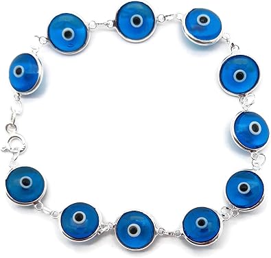 MYSTIC JEWELS by Dalia - Sterling Silver Classic Evil Eye Bracelet, 7.5 inch, Protection for Good Luck