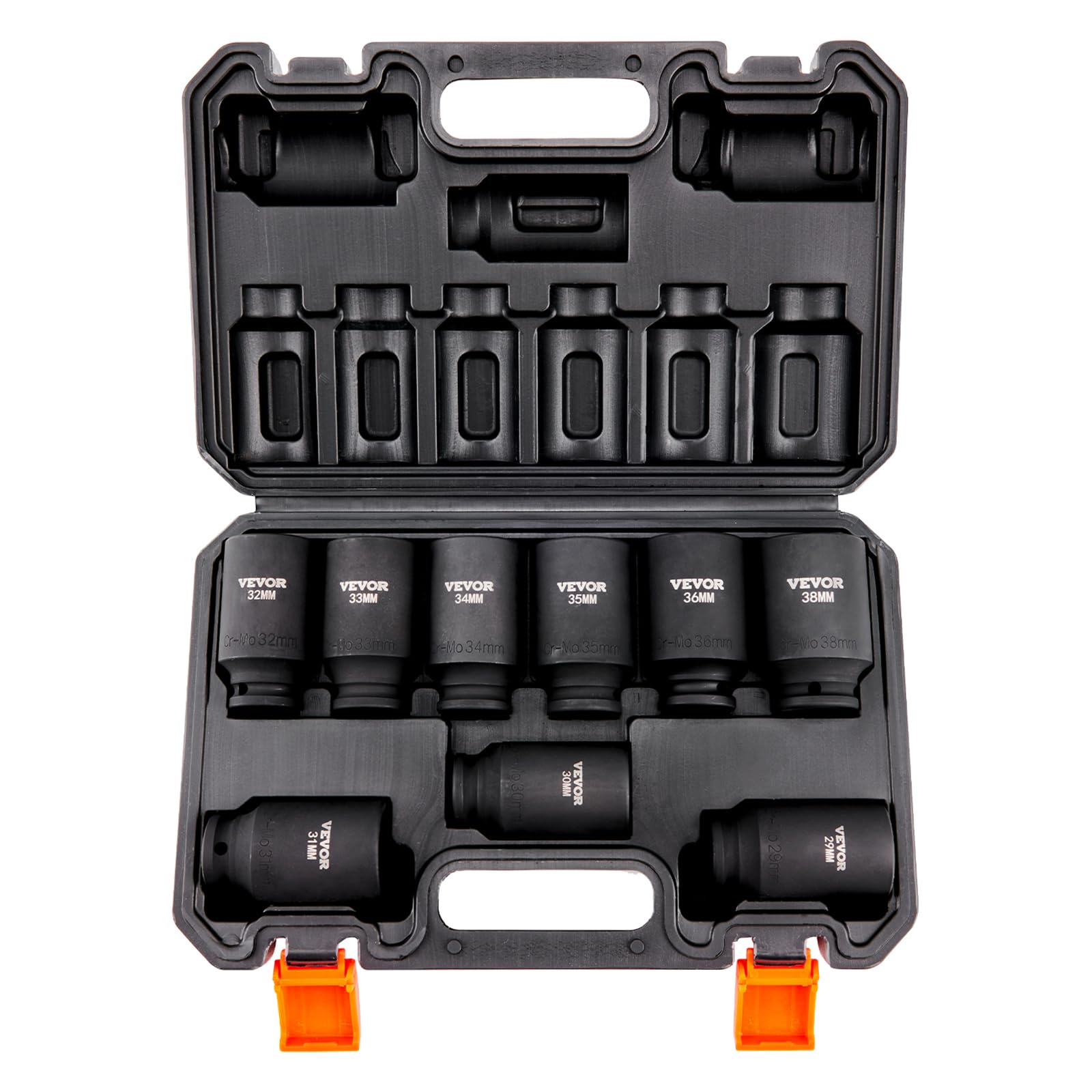 VEVOR 1/2" Drive Impact Socket Set, 9 Piece Deep Socket Set Metric 29-38mm, 6 Point Cr-Mo…