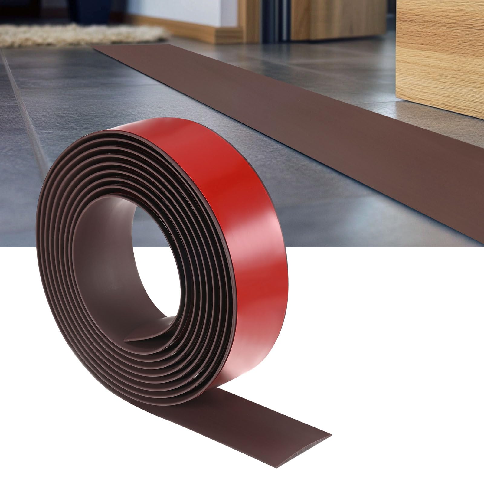 M METERXITY Floor Transition Strip Self Adhesive, 10FTx1.58Inch(3.05mx4cm) PVC Flat Divider Floor Transition for Joining Floor Gaps/Floor Tiles, Doorway Transition Strip [Dark Brown] — image 1