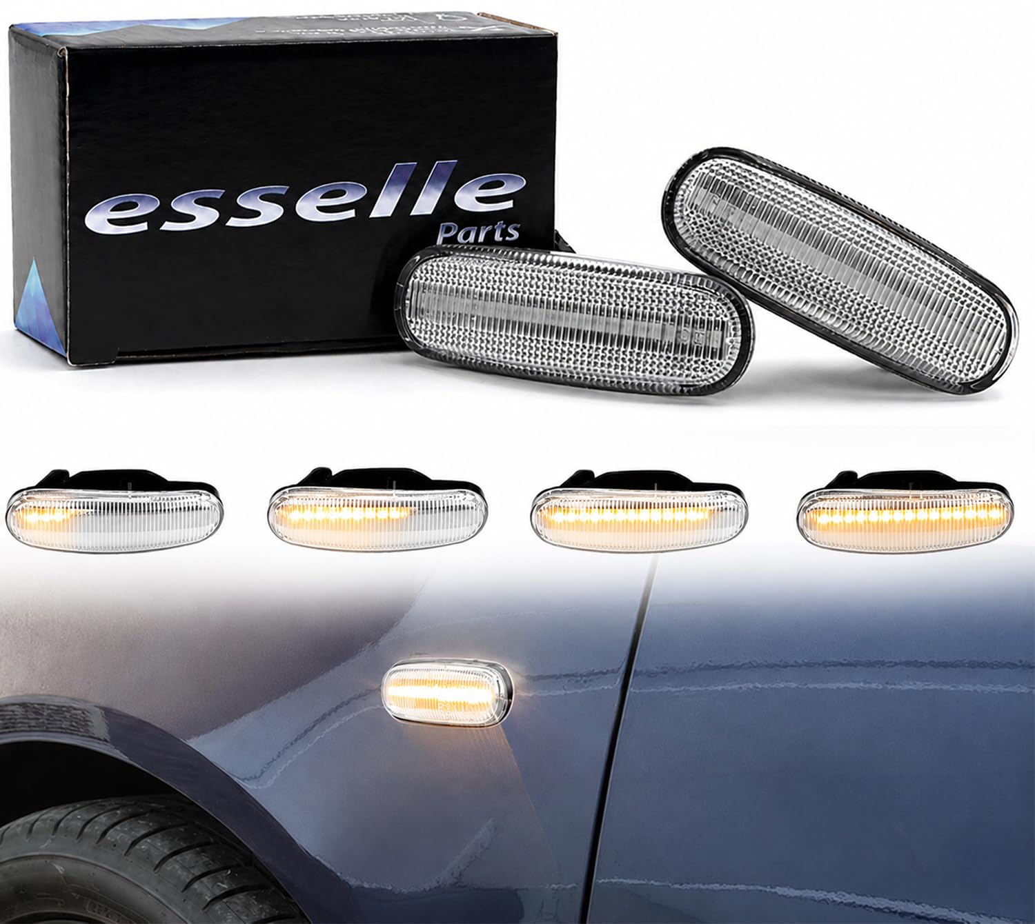 Coppia Frecce Laterali Trasparenti Progressive Dinamiche a LED per Fiat Grande Punto, Punto Evo, Idea, Panda Cross, Panda 312, Qubo, Stilo, Panda 169, Pandina, Plug and Play Canbus