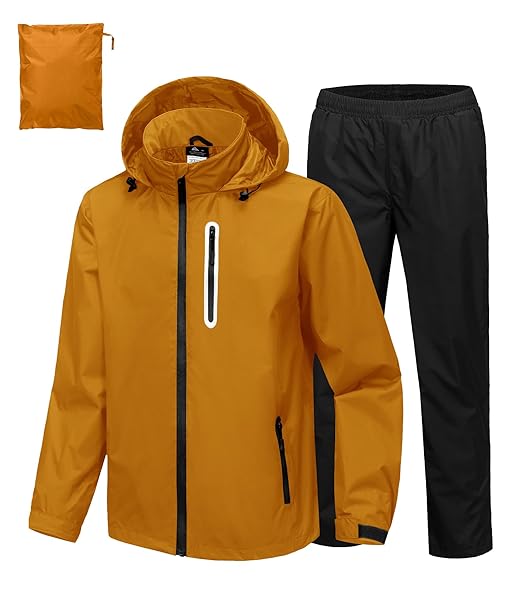Men's Waterproof Golf Rain Suit Rain Gear Jacket and Pant Outdoor Lightweight Hooded Raincoat
