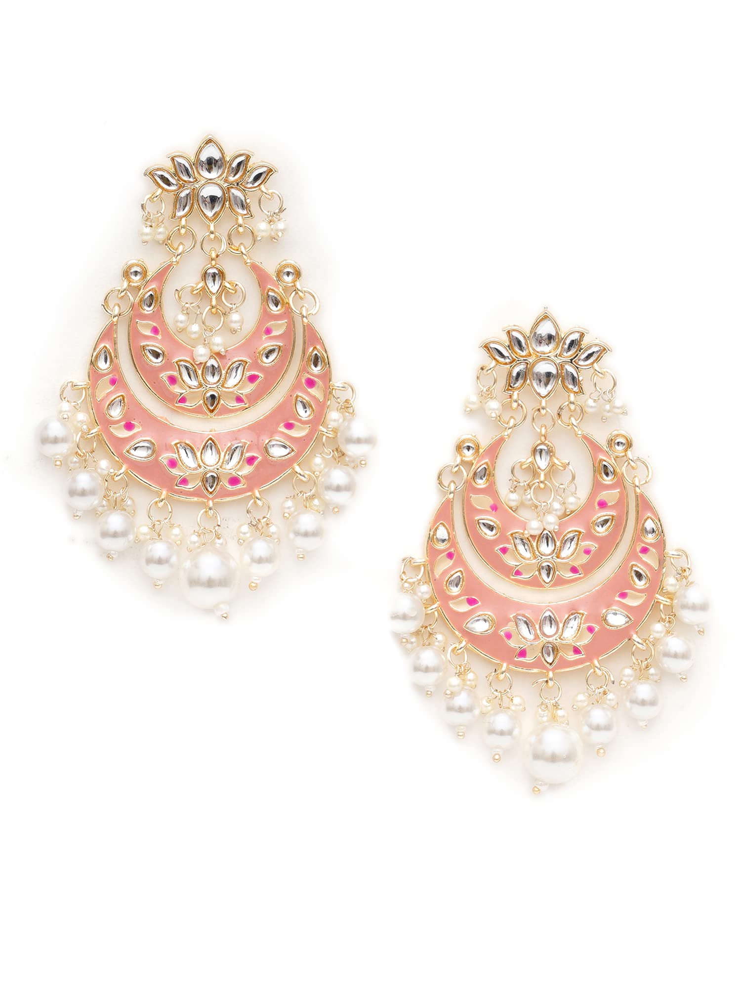 Karatcart Gold Plated Pink Meena Lotus Design Pearl Studded Chandbali Earrings for Women (B0BFQRJYFP) Amazon Price History, Amazon Price Tracker