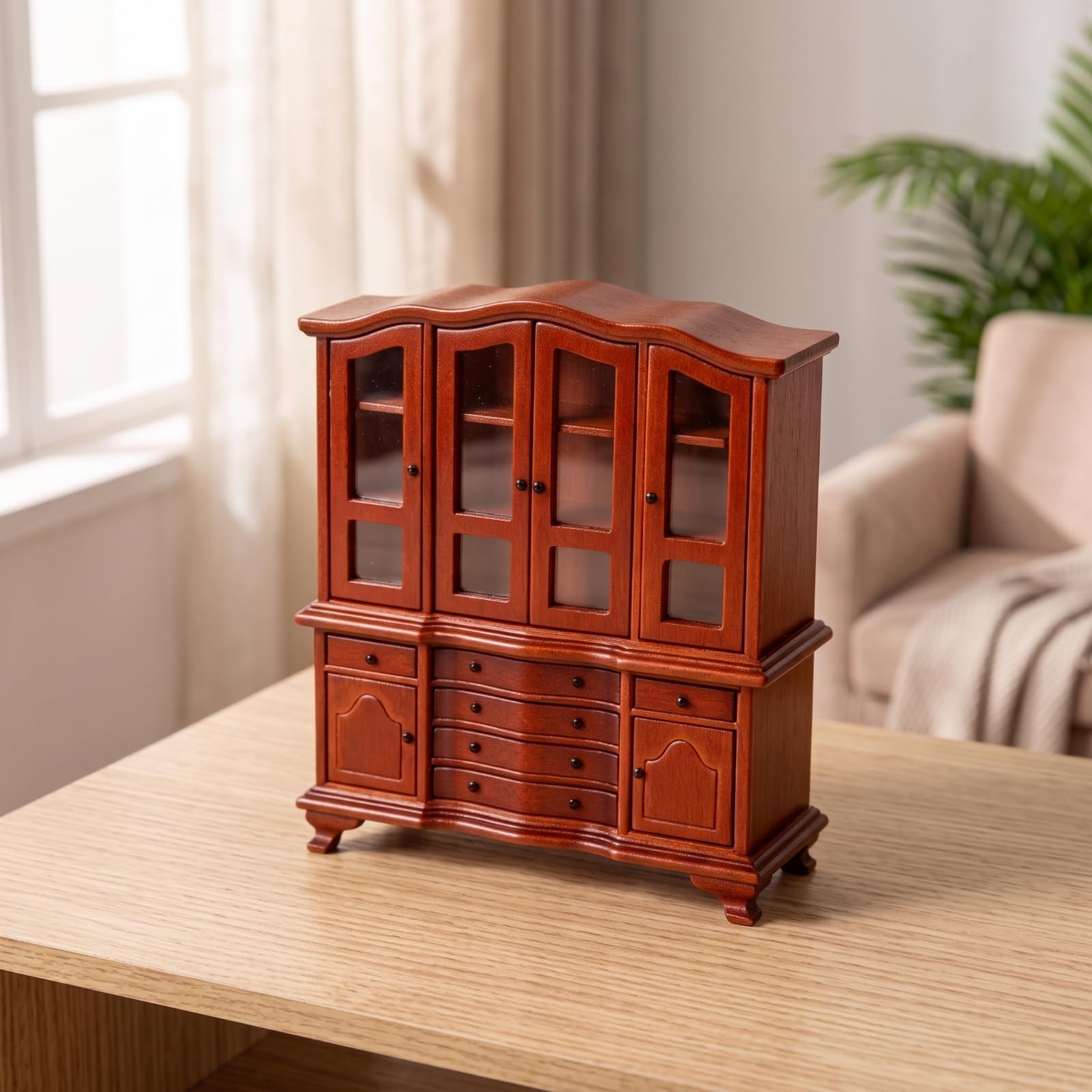 Baoblaze Armario Vitrina con Cajones Estilo Vintage Mobiliario para Muñecas Marrón Armario en Miniatura con Cajones para Maquetistas, Maquetas