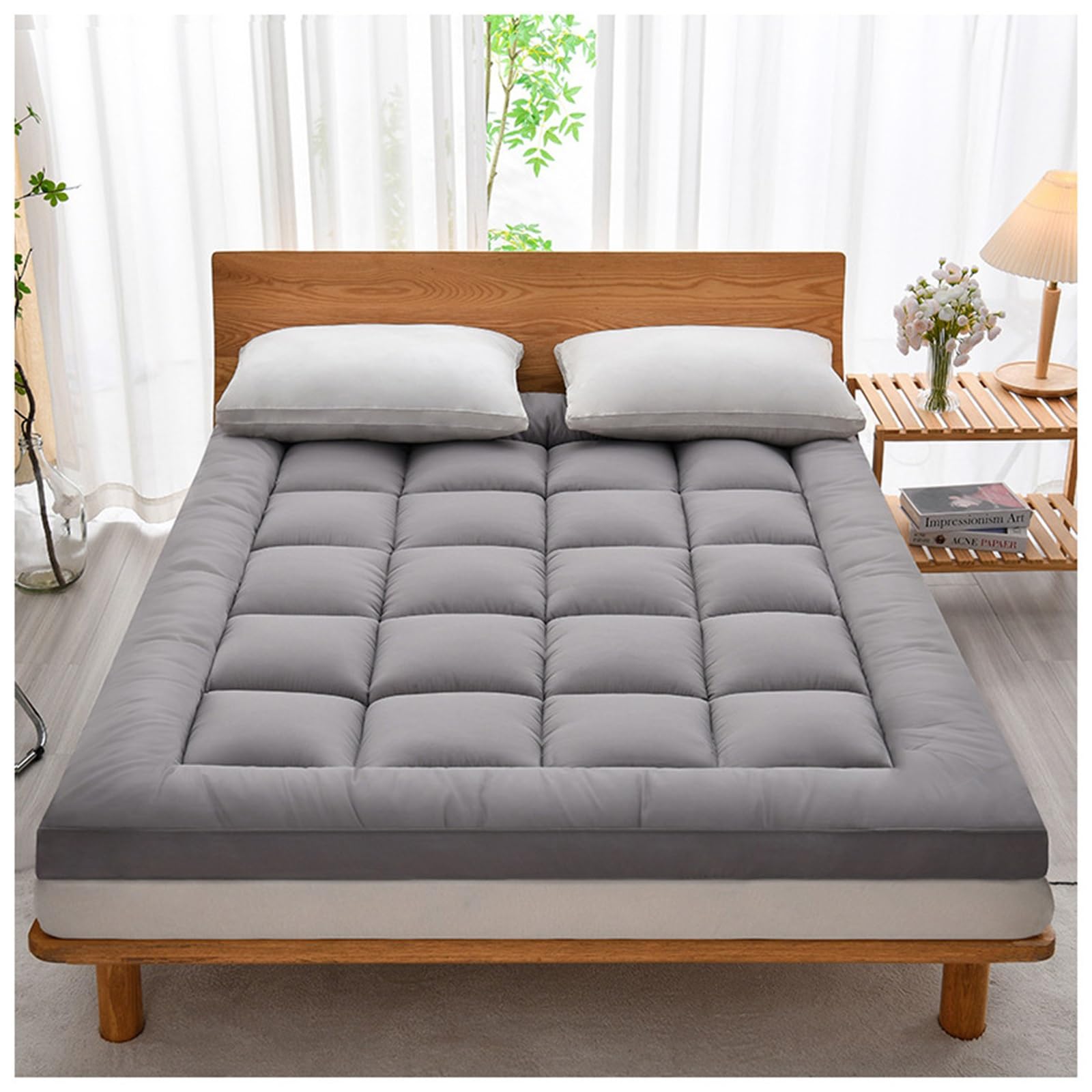 Matelas Futon Japonais, Tatami Épais, Portable et Pliable, for Camping-Car, Intérieur et Extérieur, for Un Sommeil Réparateur(Gray,120x200cm)