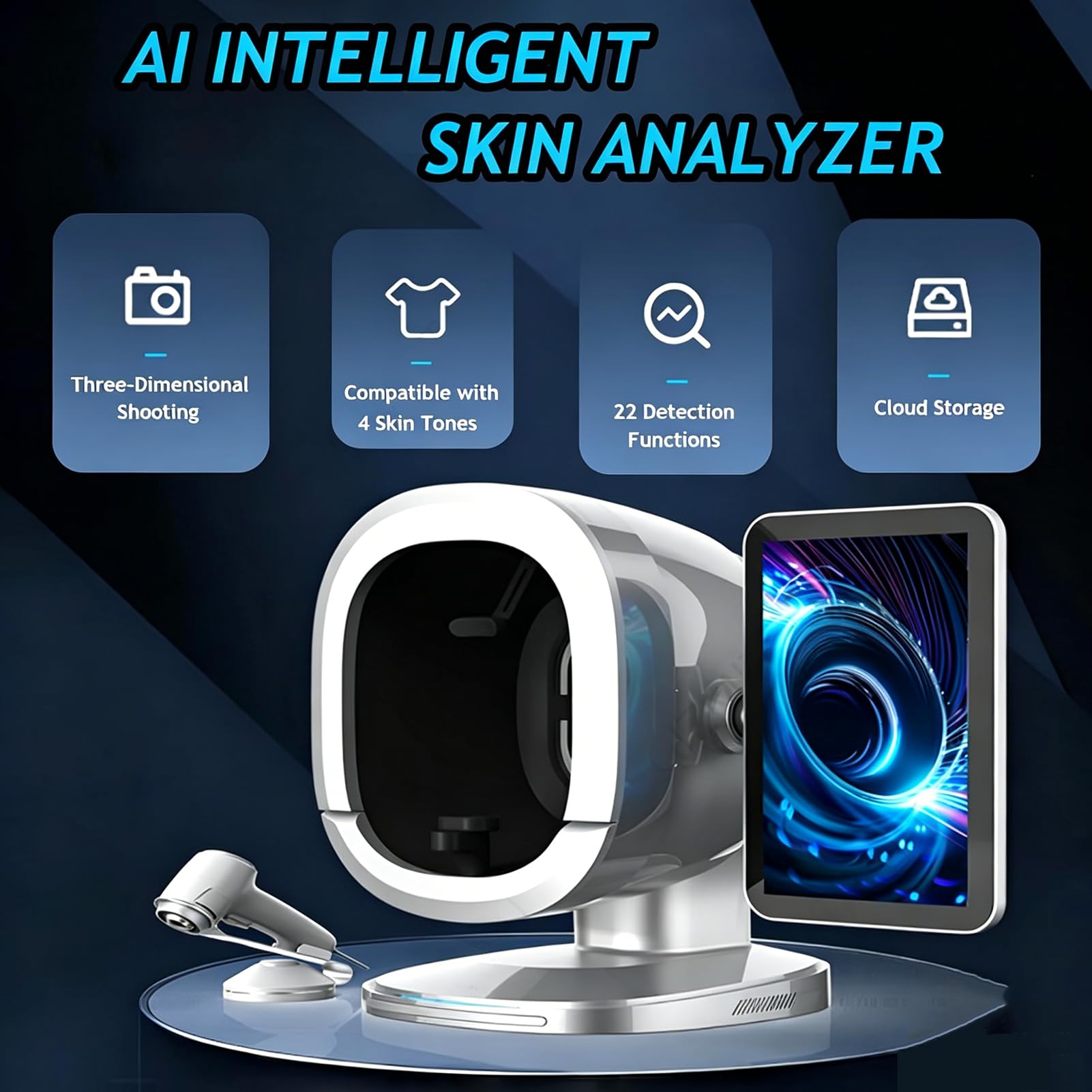 Instrumento de Análisis Facial con Análisis de Síntomas, Analizador de Piel con Pantalla Táctil de 15,6", Análisis y Predicción de Síntomas Cutáneos, 17 Parámetros de Prueba, 36 Megapíxeles