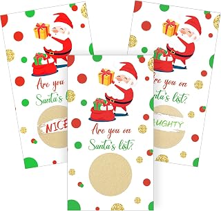 Skylety 50 Pieces Christmas Party Scratch off Cards, Santa Festive Raffle Games Prizes Tickets Christmas Winter Holiday Business Prize Drawings Activity for Adults Work Events Xmas Party Supplies