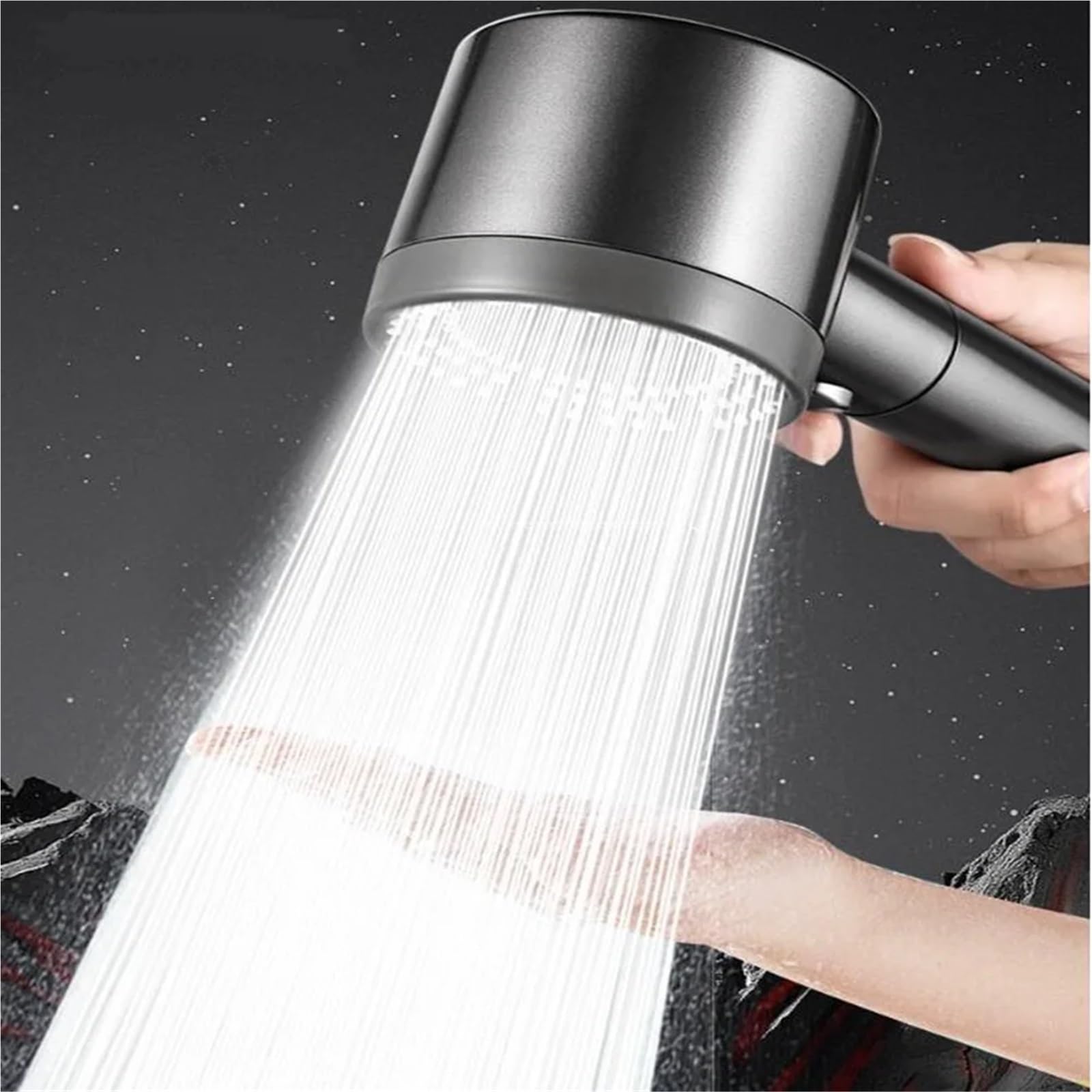 Alcachofa de ducha de alta presión 7 en 1 con 5 modos ajustables, ahorro de agua, filtro portátil, incluye manguera plateada de 1,5 m, accesorios de baño ideales para uso doméstico