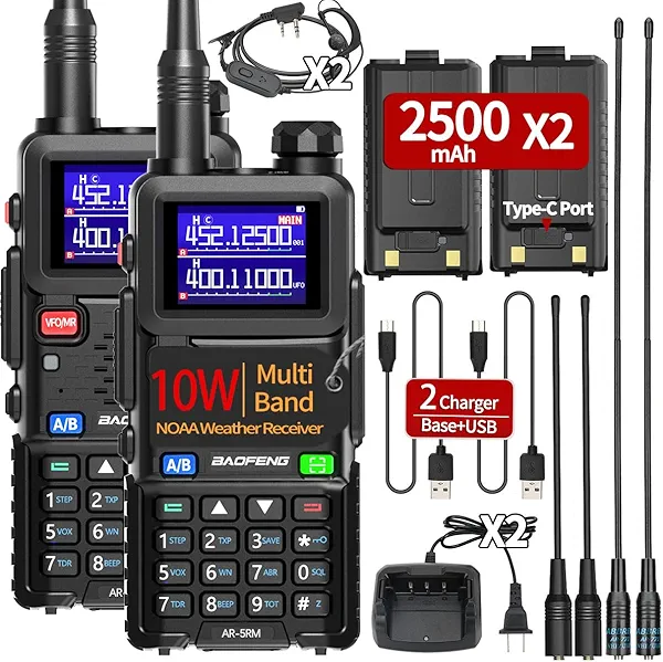 Ham Radio Baofeng Radio AR-5RM 10W Long Range 5RM Rechargeable Handheld NOAA Weather Emergency Two Way Radios Walkie Talkies for Adults with 2500mAh USB-C Charging for Survival Gear Hunting,2Pack