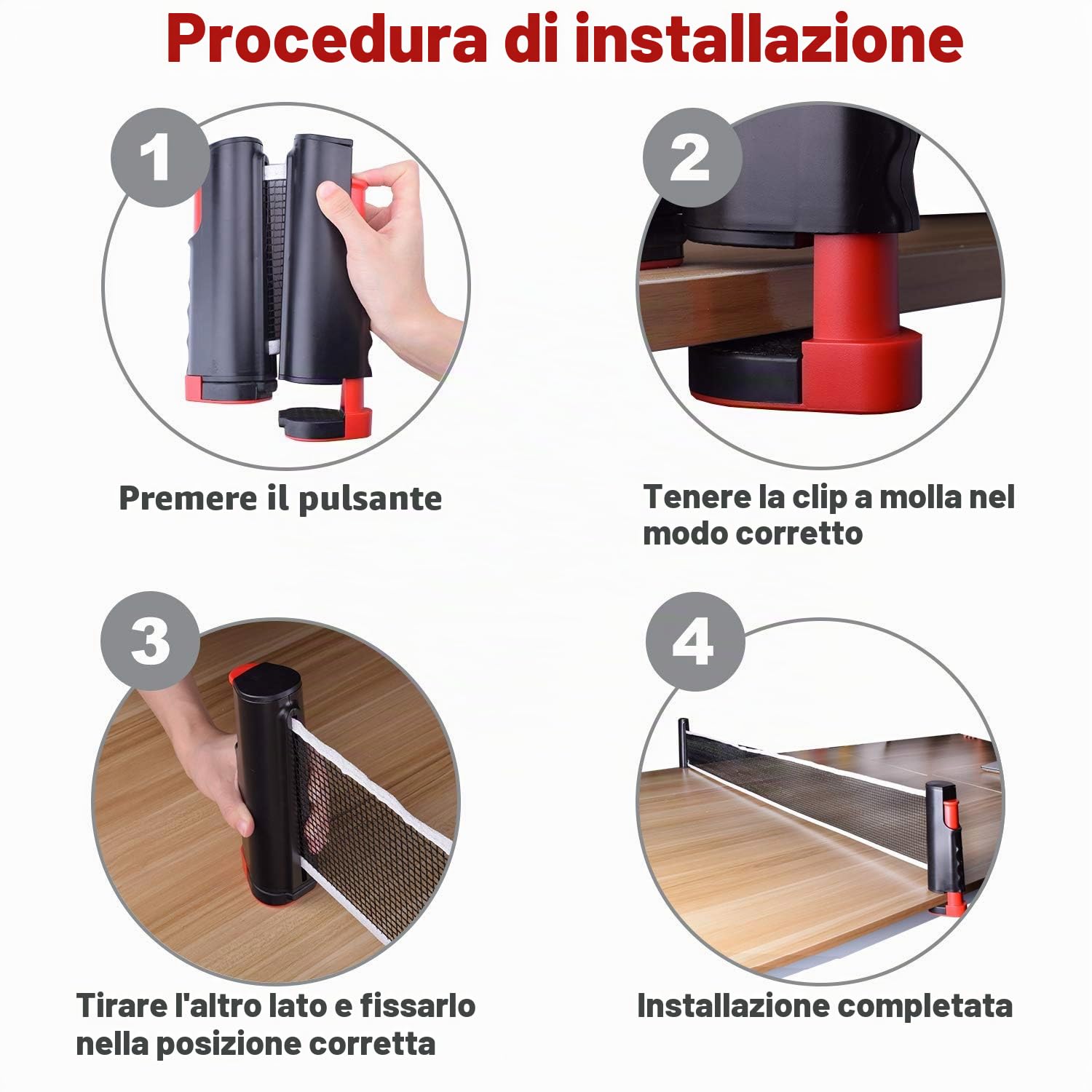 Sportout, rete retrattile da ping pong, portatile, ideale per tavolo da ping pong, scrivania, cucina o tavolo da pranzo