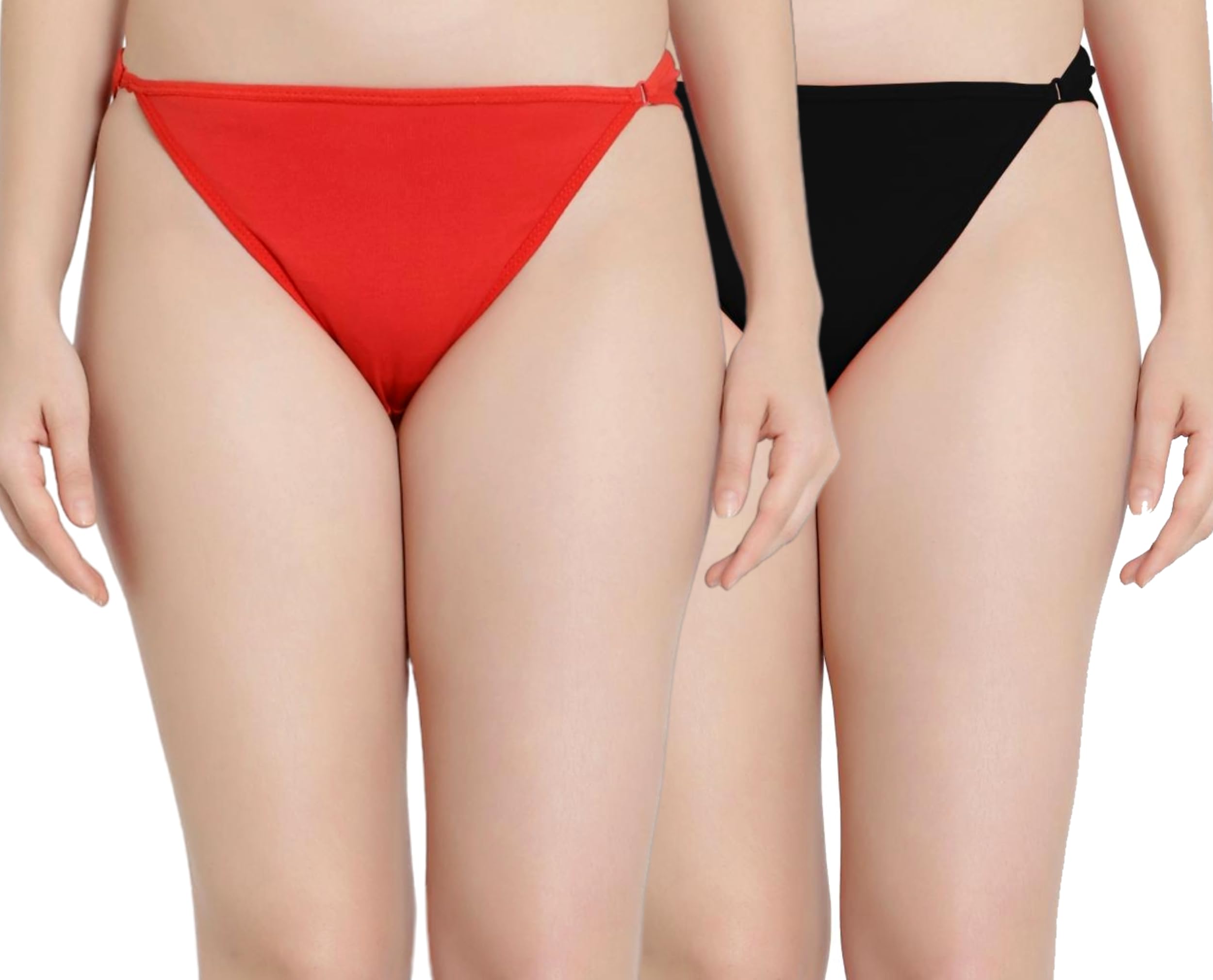 Women Cotton Thong g String Bikini Panties Comfortable Breathable Innerwear. (Black & Red), Pack of 2-image-11