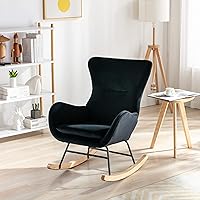 Vista 3 de Silla mecedora moderna de acento, sillón mecedor tapizado para guardería del bebé, asiento acolchado de terciopelo con respaldo alto, cómoda silla
