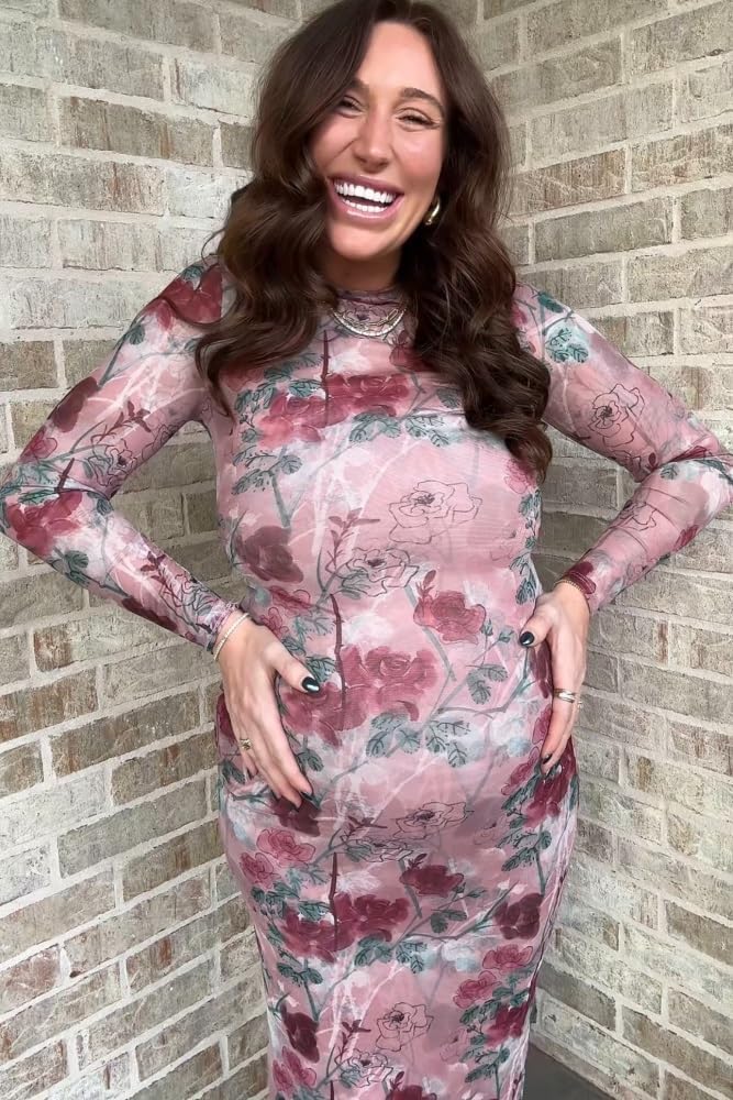 PinkBlush Floral Printed Mesh Overlay Maternity Maxi Dress