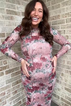 PinkBlush Floral Printed Mesh Overlay Maternity Maxi Dress