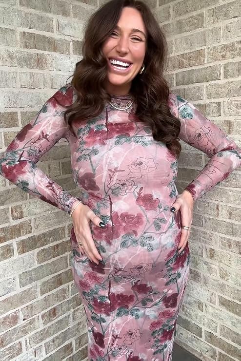 PinkBlush Floral Printed Mesh Overlay Maternity Maxi Dress