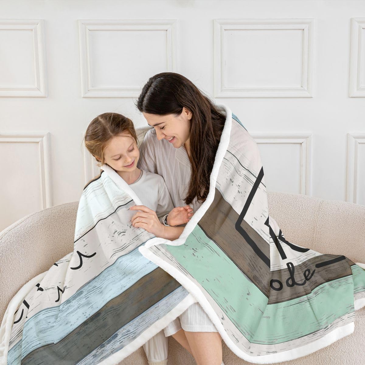 Erosebridal Lake Life Decor Throw Blanket, 50"x60", Multicolor Sunset Wood Plank Letter Print, Microfiber/Sherpa Blend, Reversible, Soft and Warm, Perfect for Reading, Napping, Camping, Travel