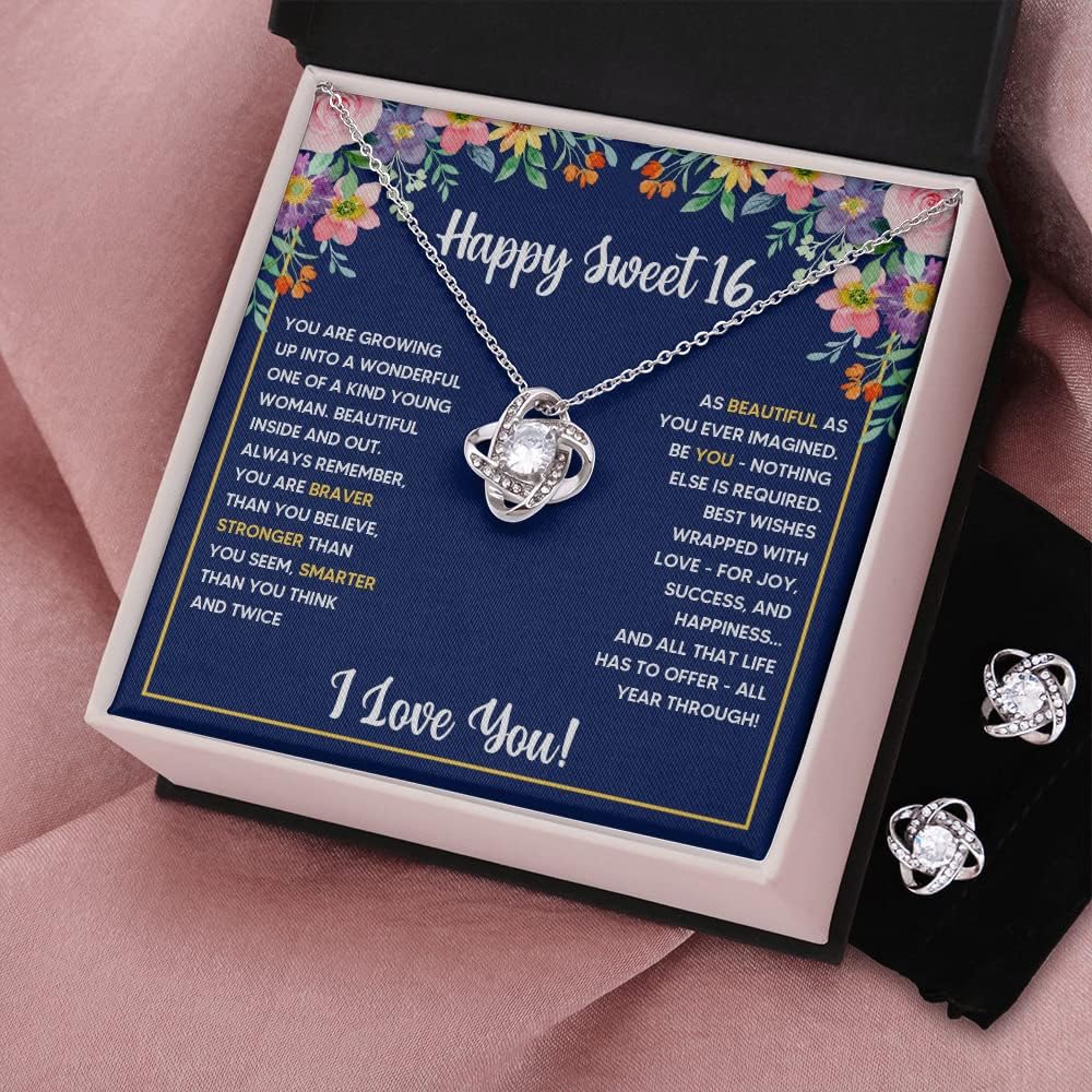 FG Family Gift Mall Sweet 16 Gifts For Girls, 16th Birthday Gifts For 16 Year Old Girl, Bday Card Gift Ideas Necklace with Message Card and Gift Box