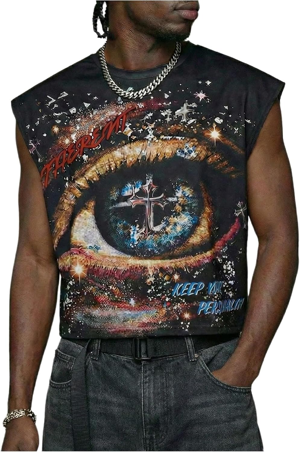 Verdusa Men's Hip Hop Tank Tops Gothic Graphic Print Sleeveless Going Out Tops Rave Outfits