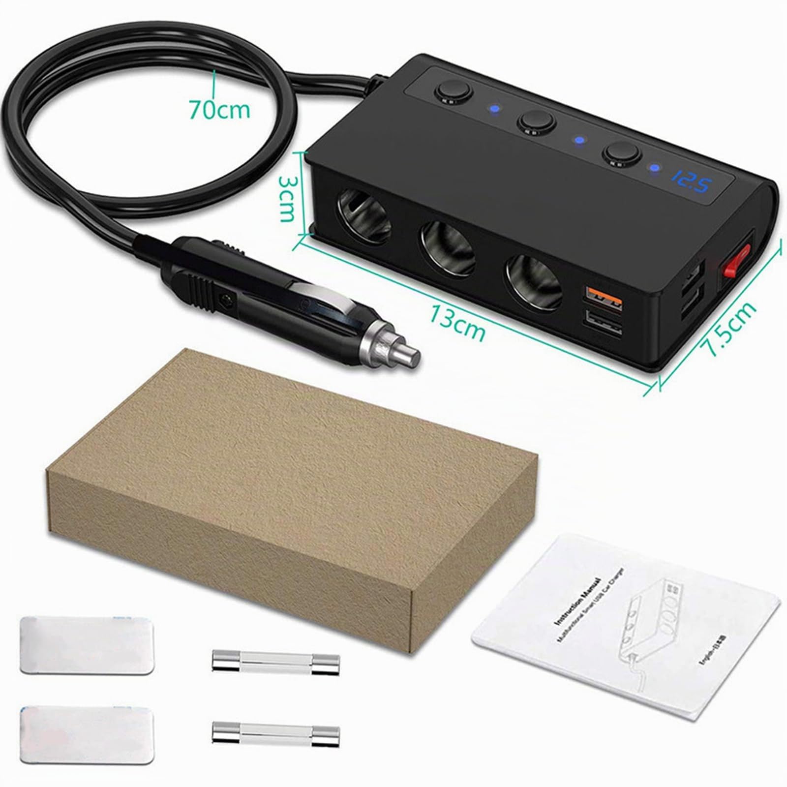 Auto Ladegerät Zigarettenanzünder Sockel Splitter 180W Zigarettenanzünder Adapter mit 4 USB Ports Separate Schalter Spannungsanzeige QC3.0 Schnellladung Für Telefon Tablets Dash Cam