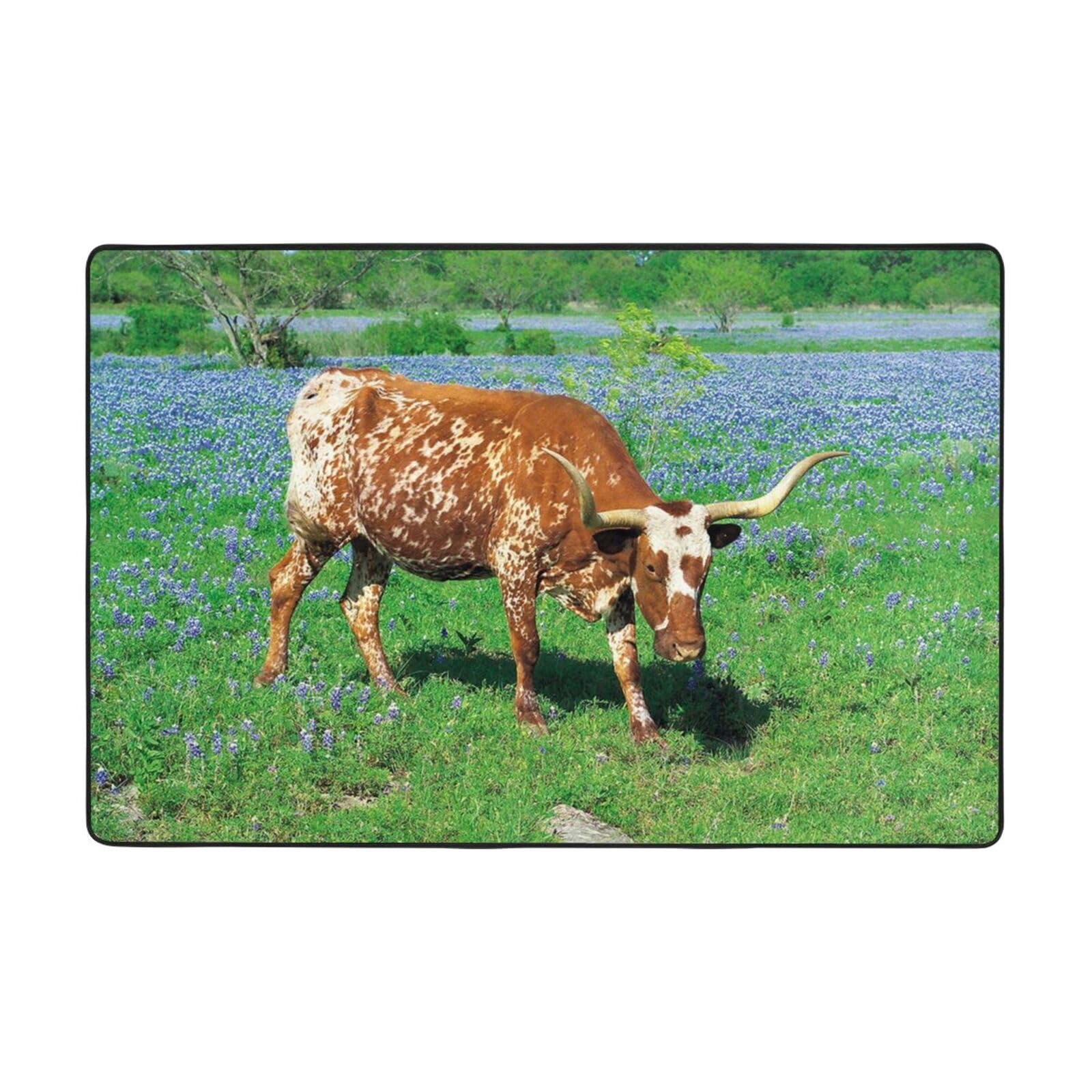 Tapis de chevet Bluebonnet Longhorn lavable pour éviter les glissades