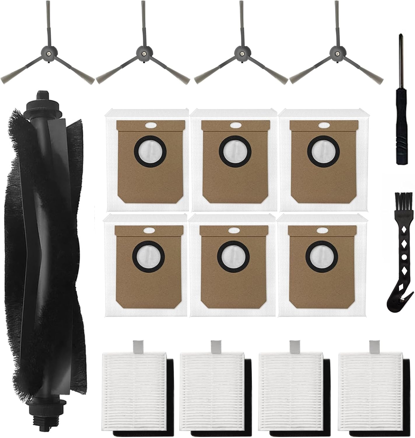 CLEANXIOR Replacement Part for Eufy L60/ L60 SES/ L50/ L50 SES Robot Vacuum Cleaner,1Rubber Main Brush,4Filters,4Side Brush,6Dust Bag,1Cleaning Brush,1Screwdriver.