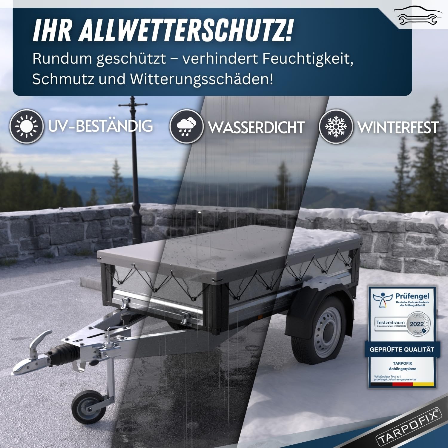 Tarpofix® Anhänger Plane 217 x 117 cm mit Planenseil | Flachplane aus PVC Planenmaterial | Verstärkte Unsinn Plane für 750kg PKW Hänger | Abdeckung | Grau