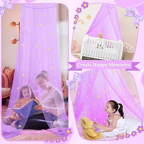 Vista 67 de South to East Toldo de cama de princesa para niñas con estrellas brillantes, toldo rosa para habitación de niñas, cortinas de techo para camas Rosa