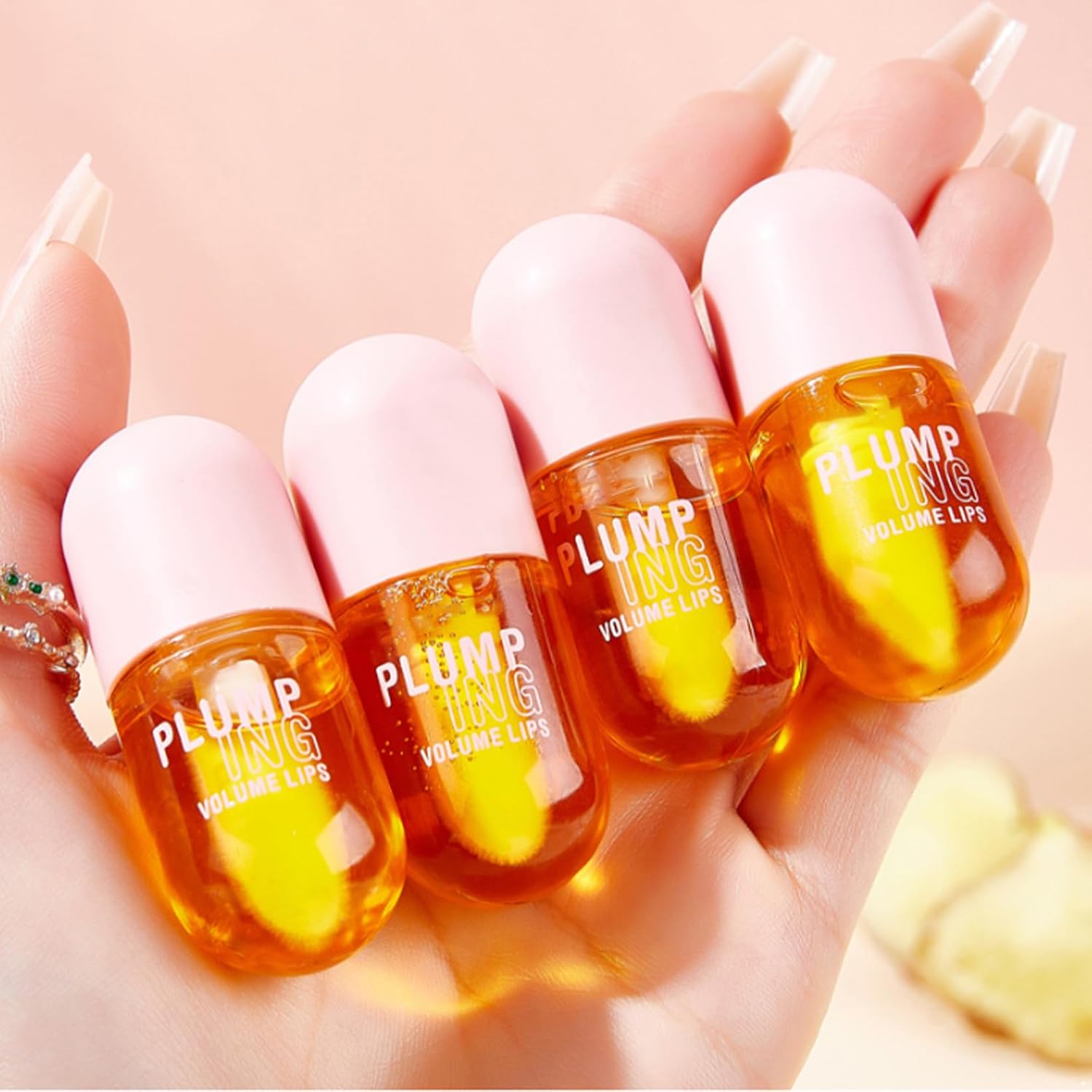 Jan Jean Ginger Oil Lip Plumper Gloss, 8ml Hydrating Care Duo, Daily Moisturizing Non-Sticky Formula Yellow One Size