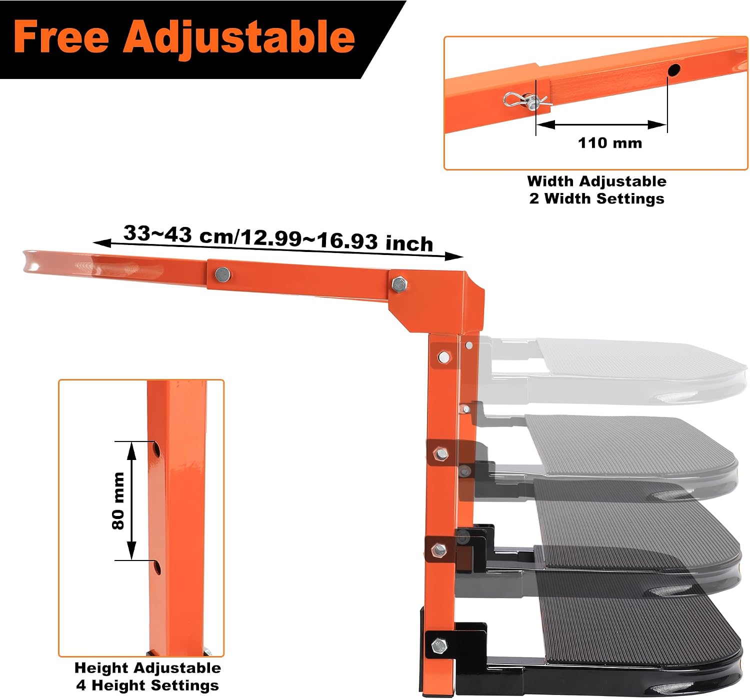 Upgraded Heavy-Duty Truck Tire Step with Crossbar Fits Truck,SUV,RV,Pickup,Non-Slip Steel Surface,Adjustable to Fits Tire Widths up to 14" Rated up to 350 Lbs,4-Level Height,2-Level Width