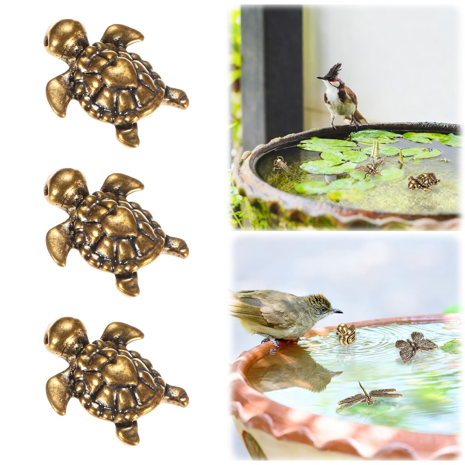 M METERXITY 3-Pack Mini Bird Bath Copper for Outdoor Birdbaths, Turtle