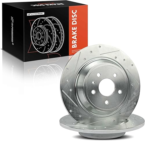 Miniatura 8 de A-Premium Rotores de freno de disco perforados y ranurados traseros de 12.44 pulgadas (12.441 in) compatibles con modelos Ford y Lincoln