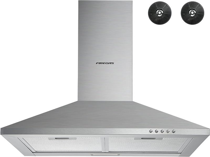 FIREGAS Cooker Hoods 60cm with Carbon Filters 308m³/h Stainless Steel Extractor Hood Recirculating Cooker Hood 600mm Kitchen Extractor Fan,Silver