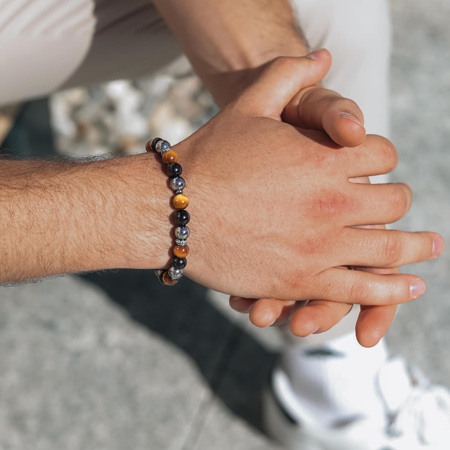 RTZN® Triple Protection Bracelet for Men – Premium Artisan Handcrafted Authentic Tiger Eye, Black Obsidian & Hematite Bracelet for Men – 8mm Protection Stones Mens Bead Bracelets - Image 2