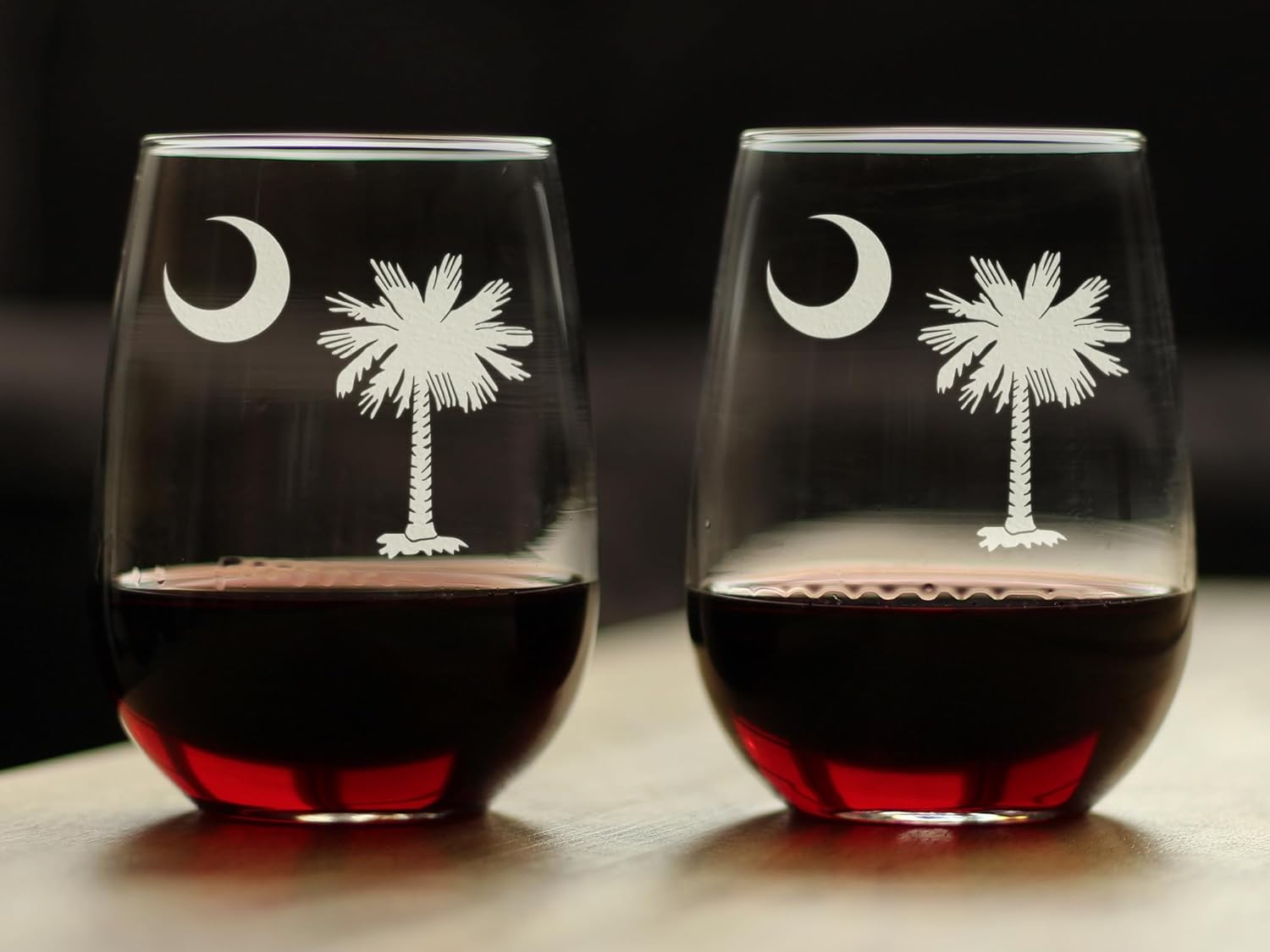 Bevvee South Carolina Flag - Stemless Wine Glasses - Set of 2 - State Themed Drinking Decor and Gifts for South Carolinians - Large 17 Ounce