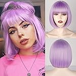 WERD Light Purple Bob Wig with Bangs,Short Pastel Purple Wig for Women,Light Purple Straight Synthetic for Daily and Party