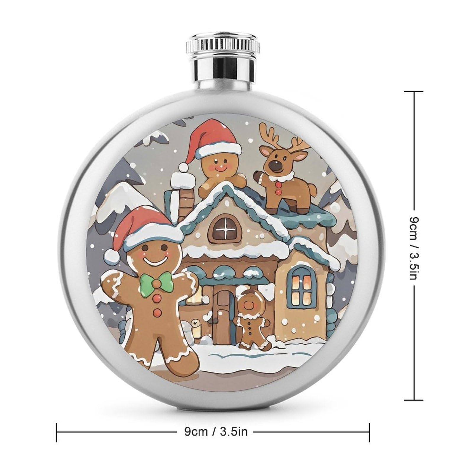 Stainless Steel Wine Bottle Liquor Container Gingerbread Small Home Print Leak Proof Hip Flask Durable for Camping Hiking Travel Festivals