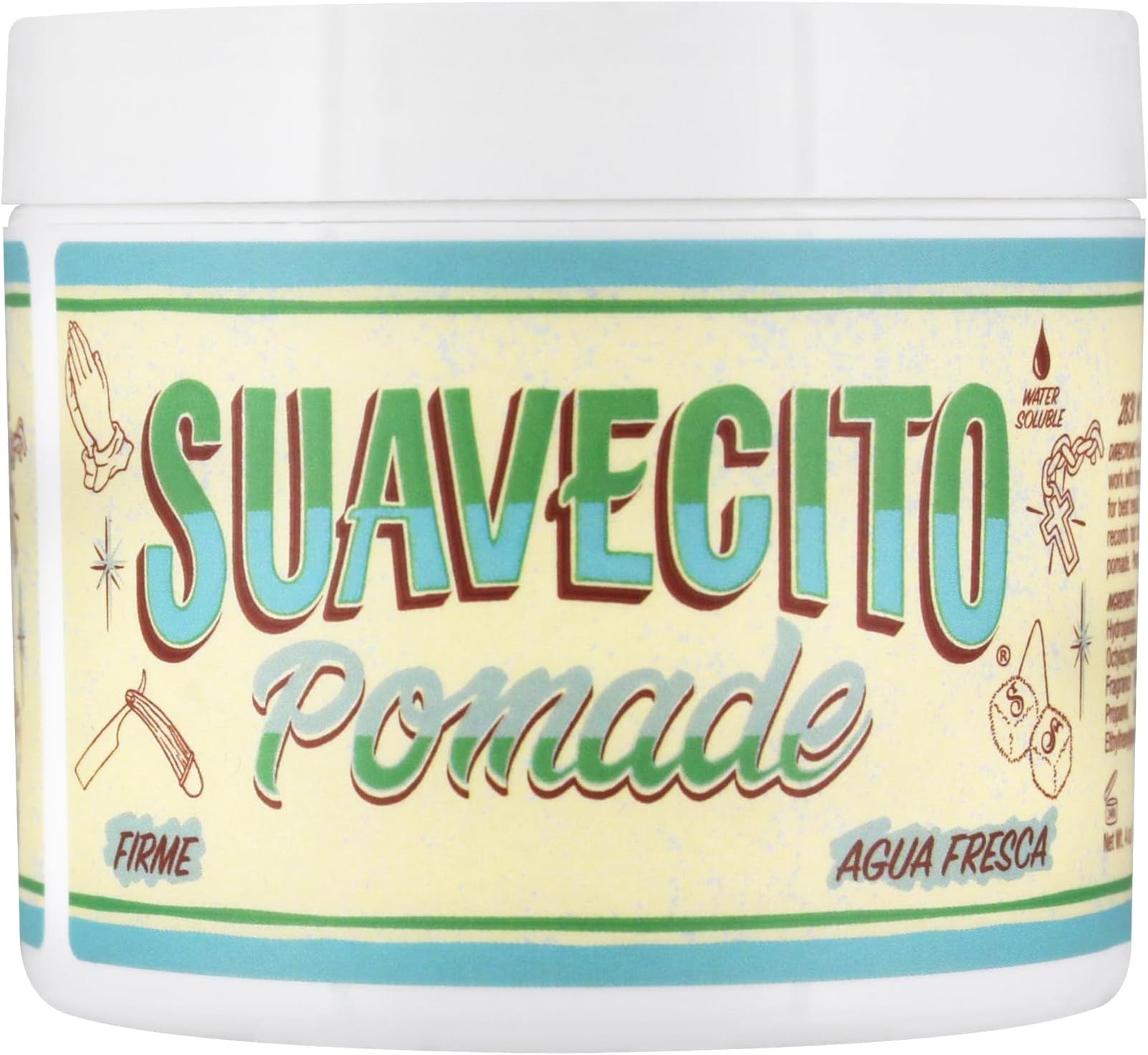Suavecito Agua Fresca Pomade Firme (Strong) Hold 4 oz, Spring Edition 1 Pack - Medium Shine Water Based Wax Like Flake Free Hair Gel - Easy To Wash Out - All Day Hold For All Hair Styles