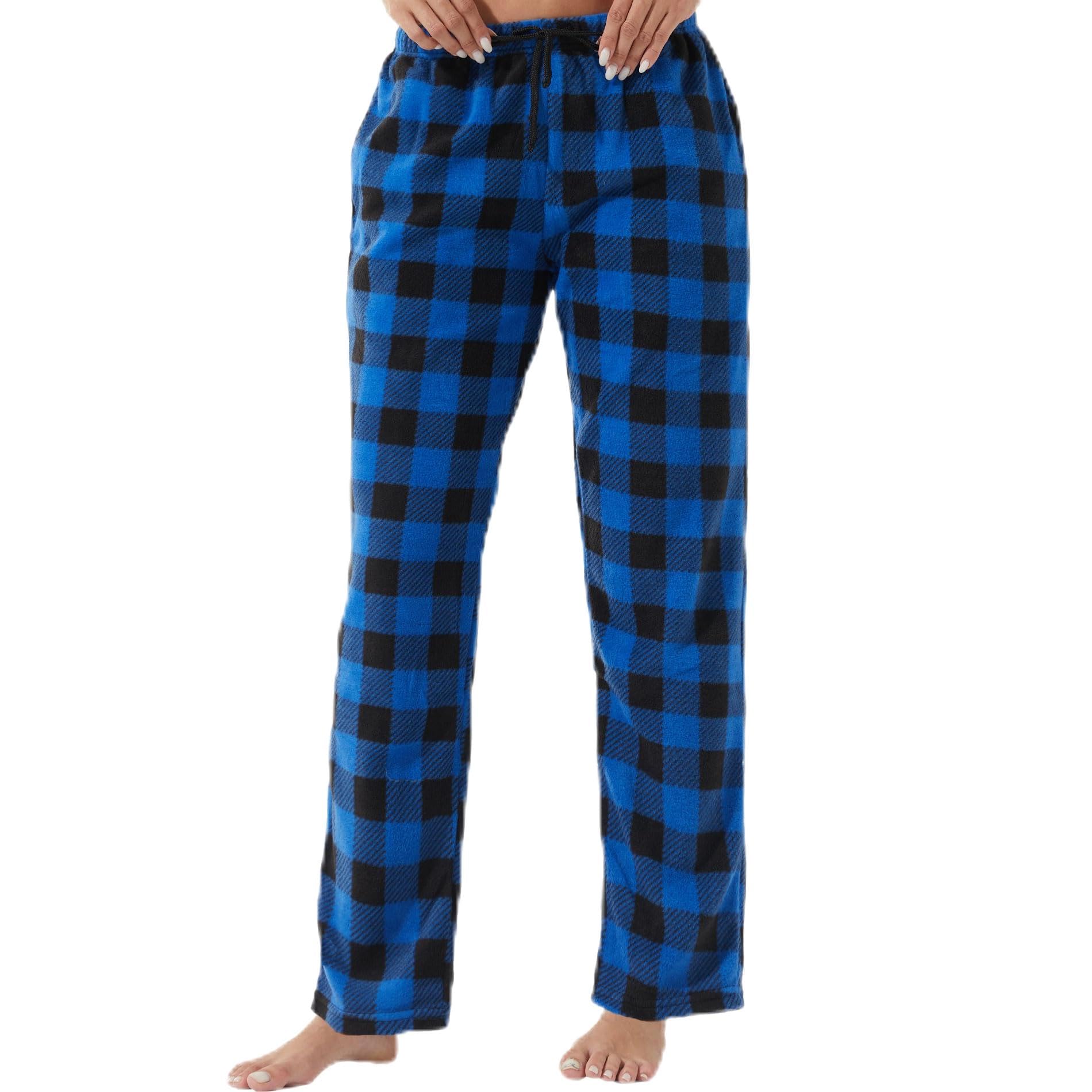 LANBAOSI Christmas Pajama Pants for Women Fuzzy Pack Long Fleece Buffalo Plaid Pj Bottoms Soft Drawstring Lounge Sleepwear