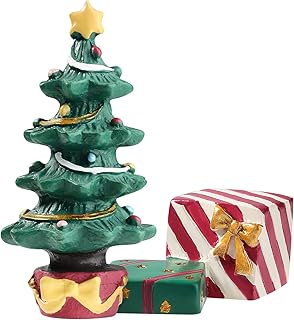 Balacoo 1 Set Christmas Aquarium Decoration Xmas Tree Figure Present Box Miniature Resin Micro Landscape Ornaments for Holiday Fish Tank Supplies Table Decor