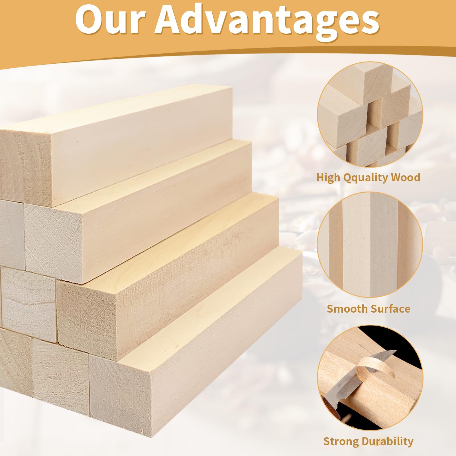 12 Pieces Linden Wood Blocks, 12.5x2.5x2.5 cm Hand-Carved Wood - Image 4