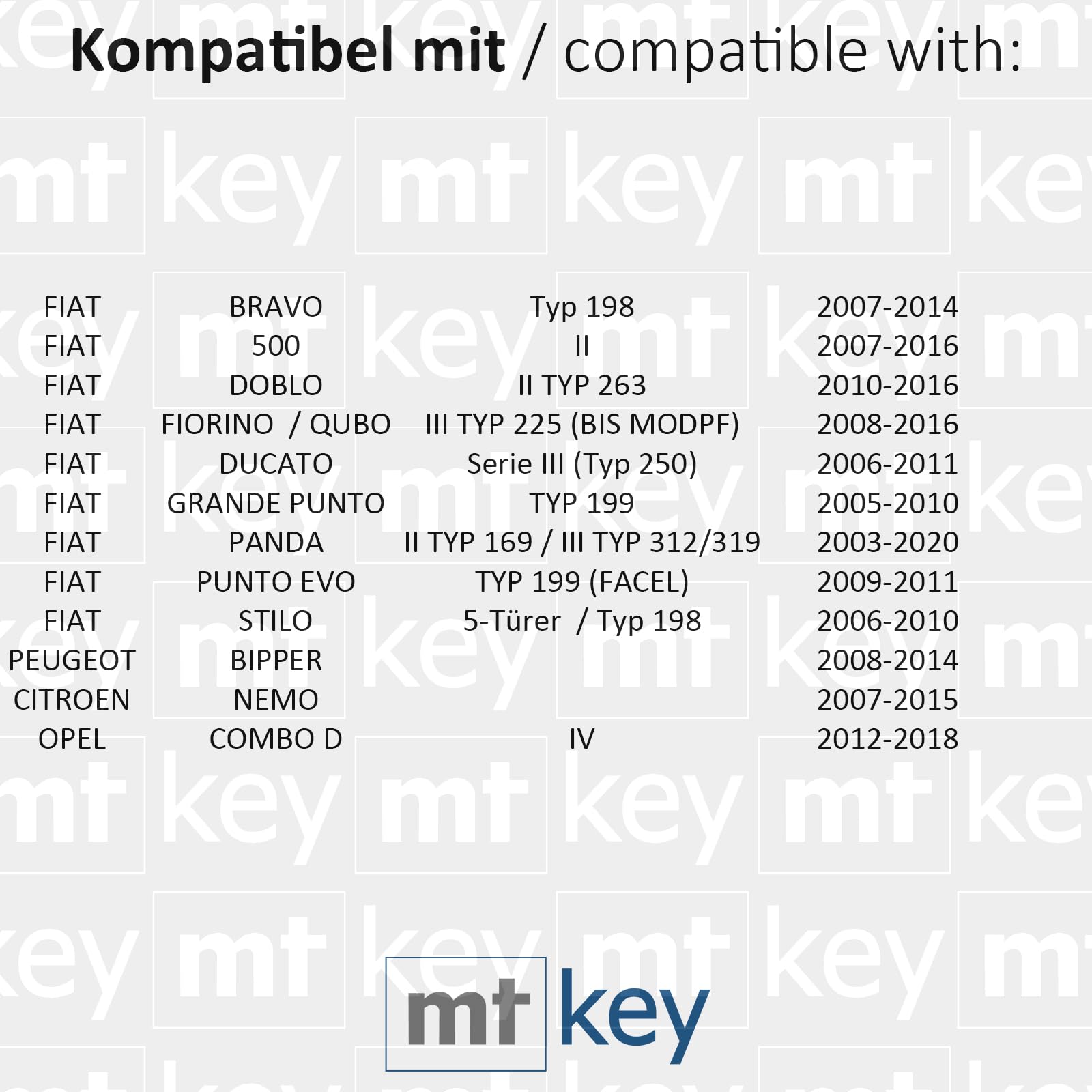 MT-KEY Funk Schlüssel 434MHZ kompatibel mit Citroen Nemo FIAT 500 Bravo Doblo II Ducato III Fiorino Qubo Grande Punto Panda Evo Stilo Opel IV Peugeot