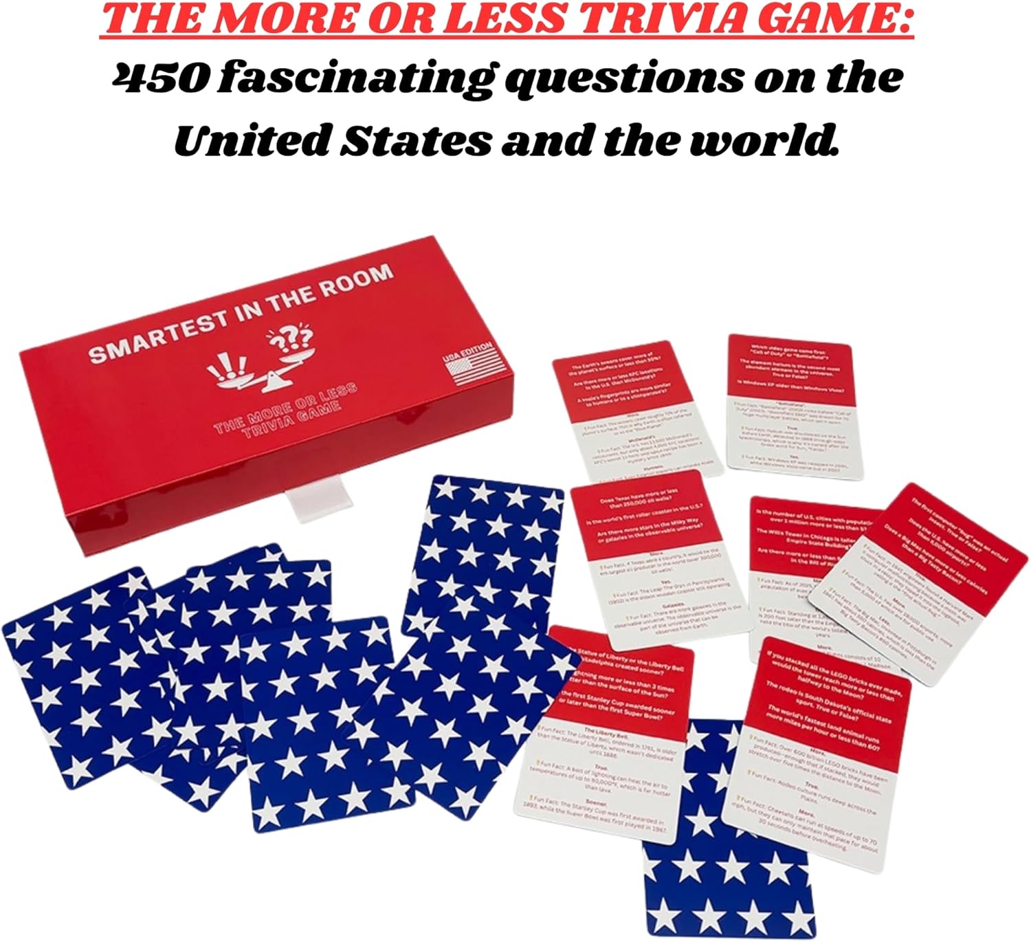 MACHERA Smartest in THE Room The More or Less Trivia Game for Adults & Families with 450 Fun Questions for Game Nights, Kids & Teens